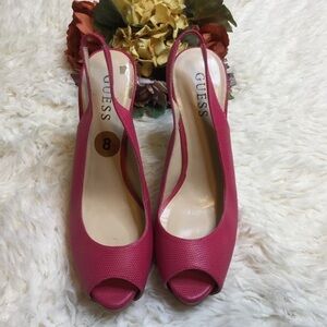 Guess Hot Pink Peep Toe Heels 4 3/4 inch heels
